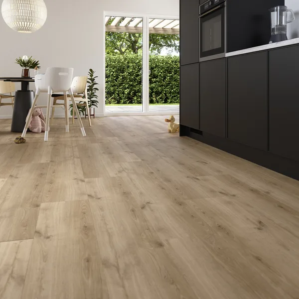 Suelo laminado ac5 roble miel 8 mm mamaia cooke & lewis