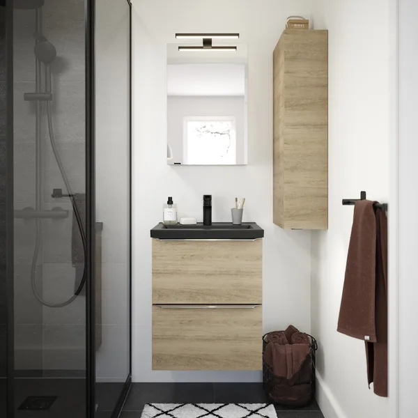 Mueble de baño auxiliar suspendido idalie con espejo 60x40x15cm