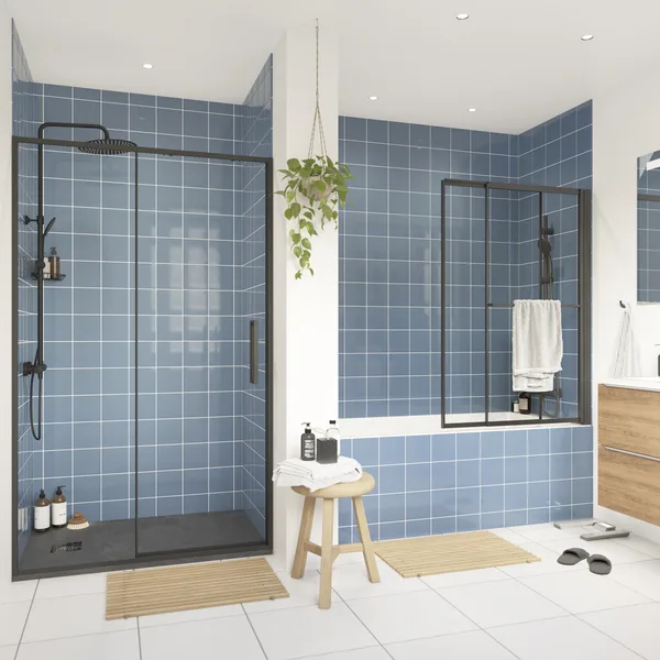 Mampara de ducha corredera elna negro 120 cm cooke & lewis