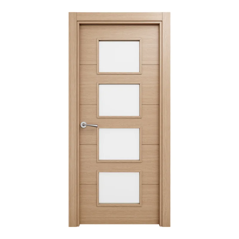 Puerta de interior maciza lacada garban roble miel acristalada 72,5cm derecha