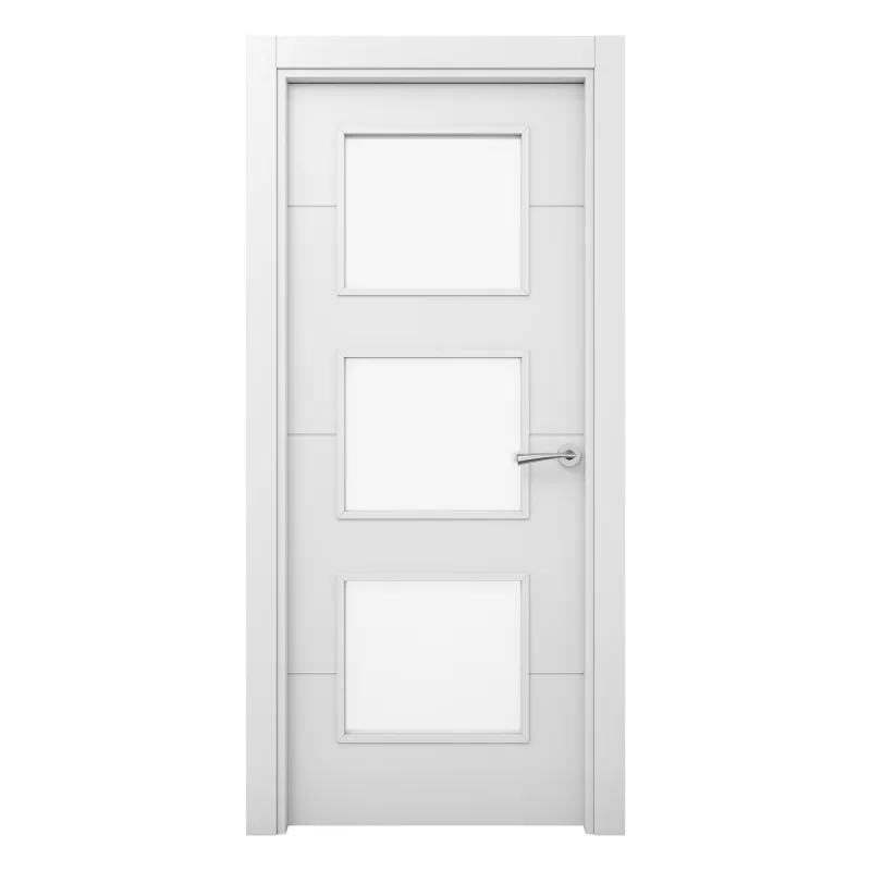 Puerta de interior maciza acristalada carys lacada blanca 72,5cm izquierda con tapajuntas