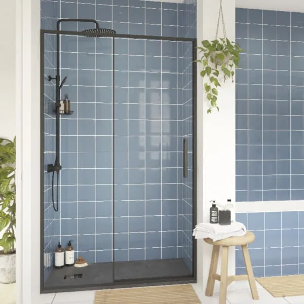 Mampara de ducha corredera elna negro 140 cm cooke & lewis
