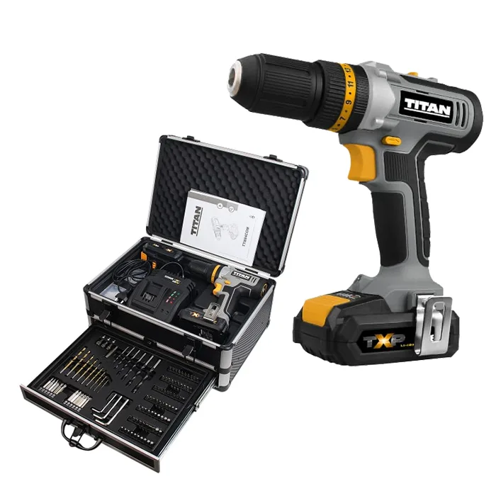 Taladro percutor 18 v 2 x 2 ah + maletín 158 piezas titan