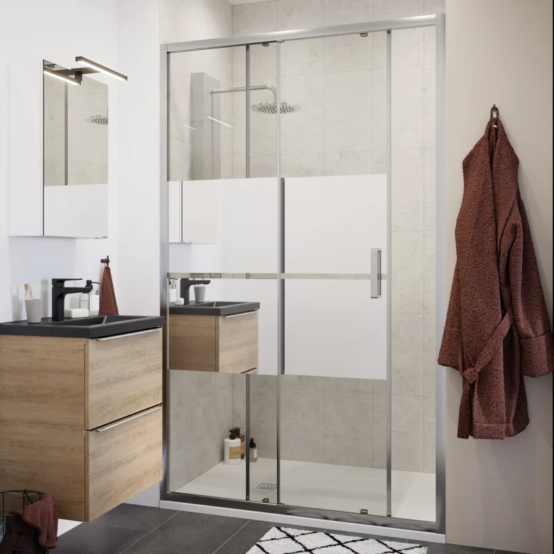 Mampara de ducha corredera serigrafiado espejo 130cm cromado calia cooke & lewis