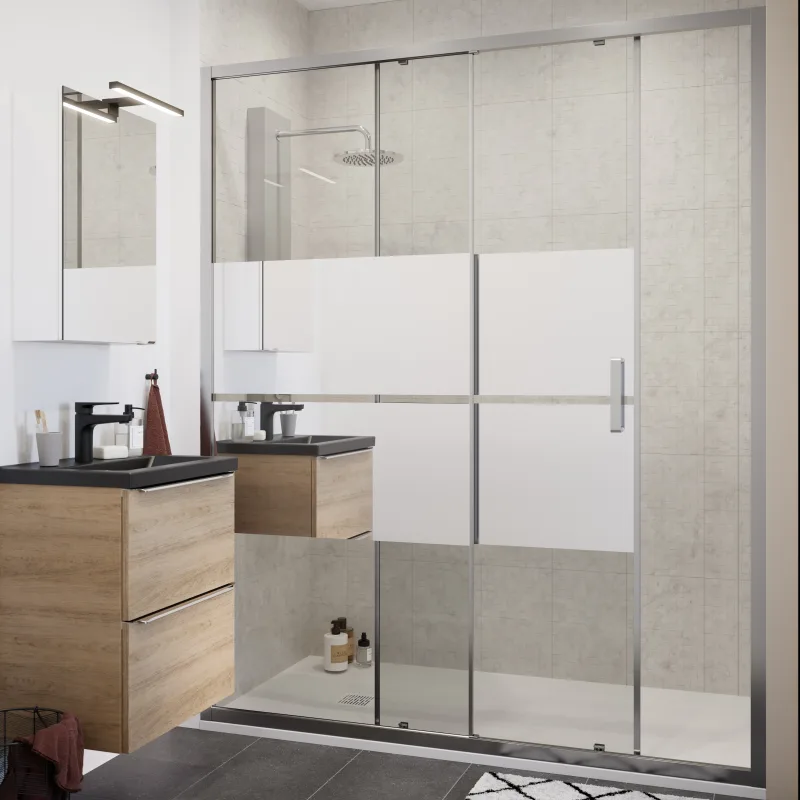 Mampara de ducha corredera serigrafiado con espejo 170 cm cromado cooke & lewis