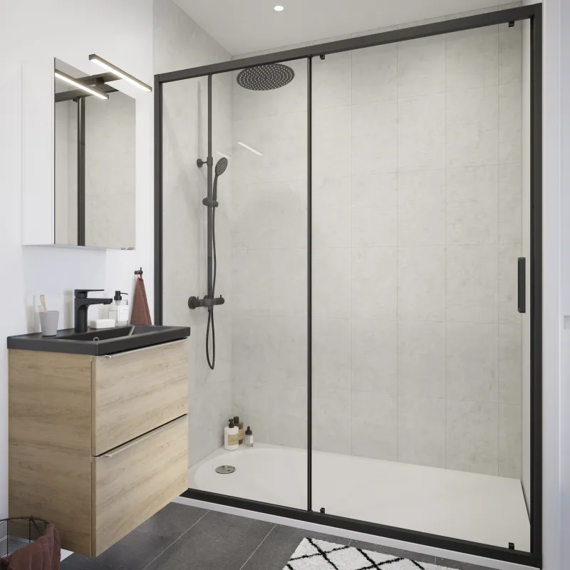 Mampara de ducha corredera calia negro 170 cm cooke & lewis