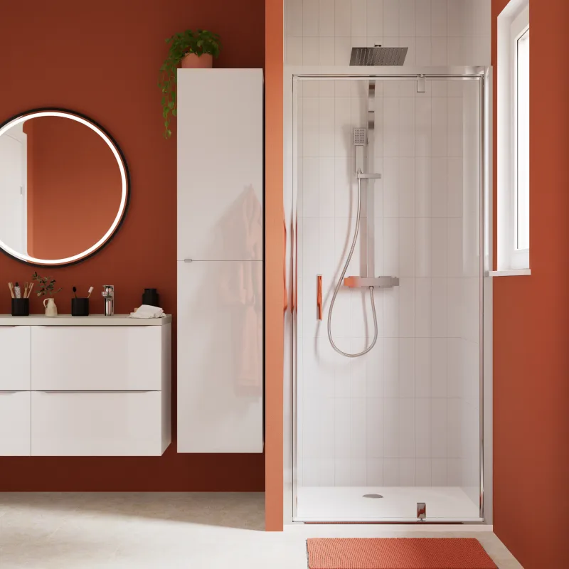 Mampara de ducha semi pivotante transparente 100 cm cromo calia cooke & lewis