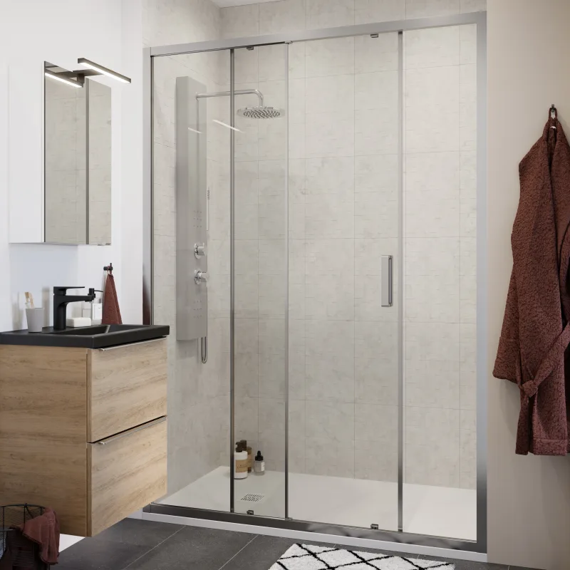 Mampara de ducha corredera transparente 140cm cromado calia cooke & lewis