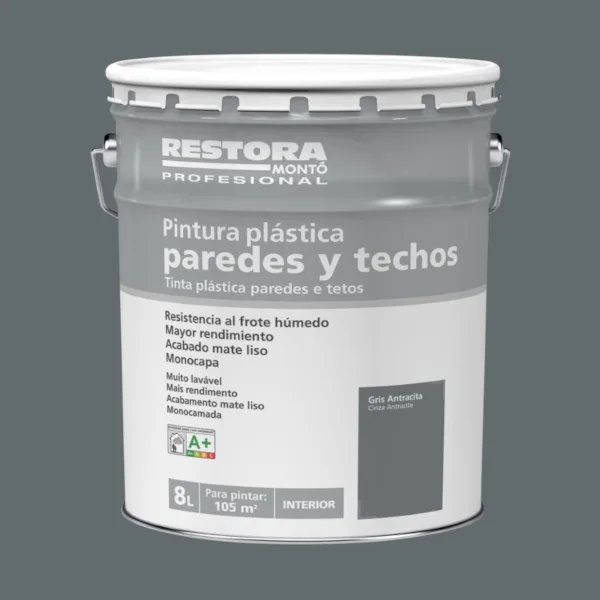Pintura interior antracita 8 l restora