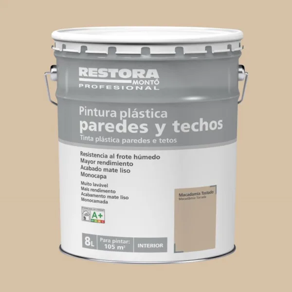 Pintura interior macadamia tostado 8 l restora