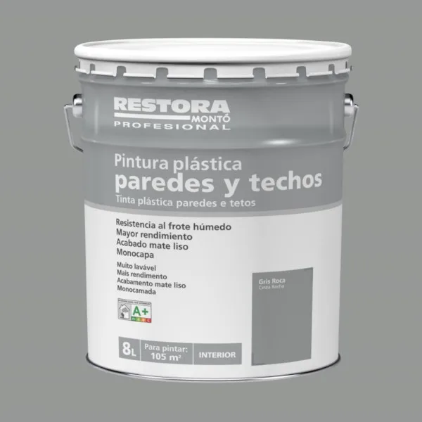 Pintura interior gris roca 8 l restora
