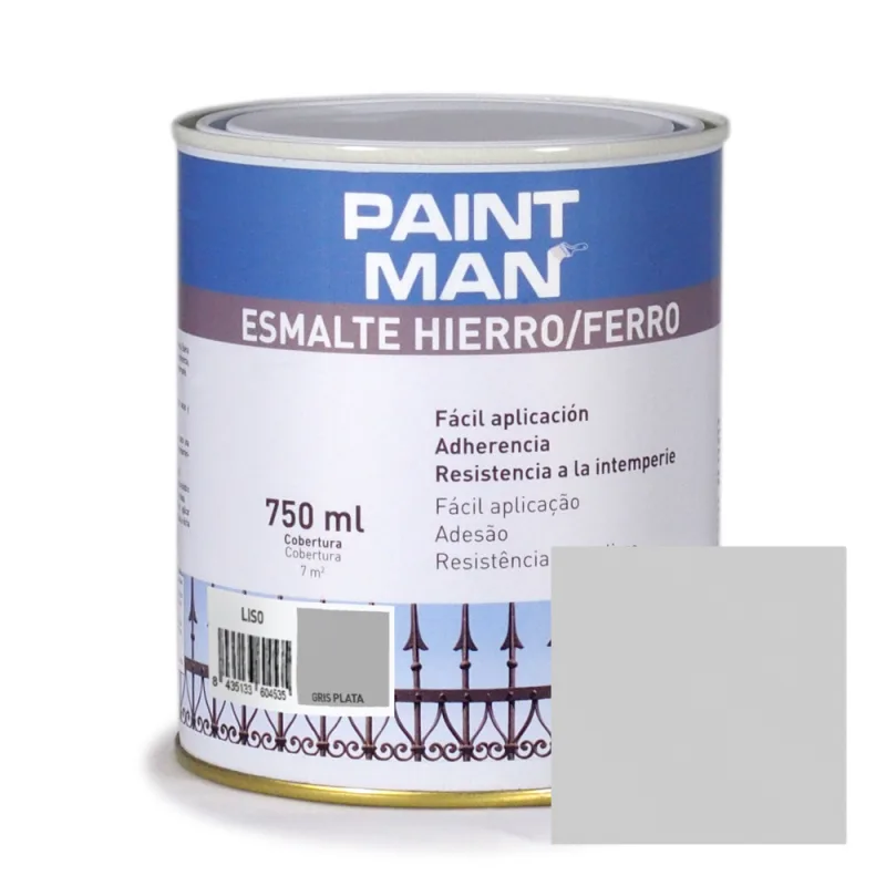 Esmalte hierro liso gris plata brillante paintman 750 ml
