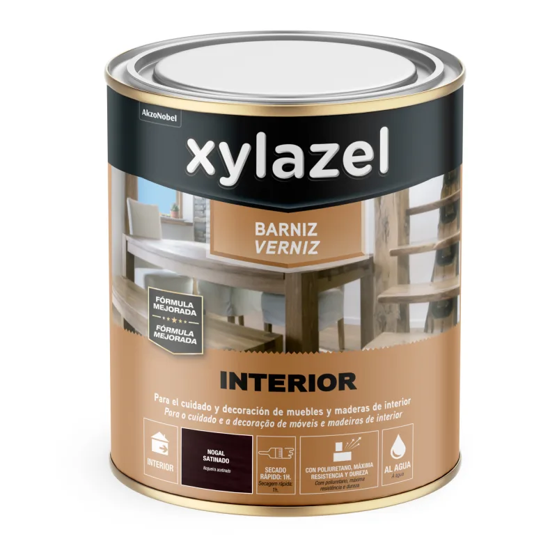 Barniz agua satinado nogal 750 ml xylazel