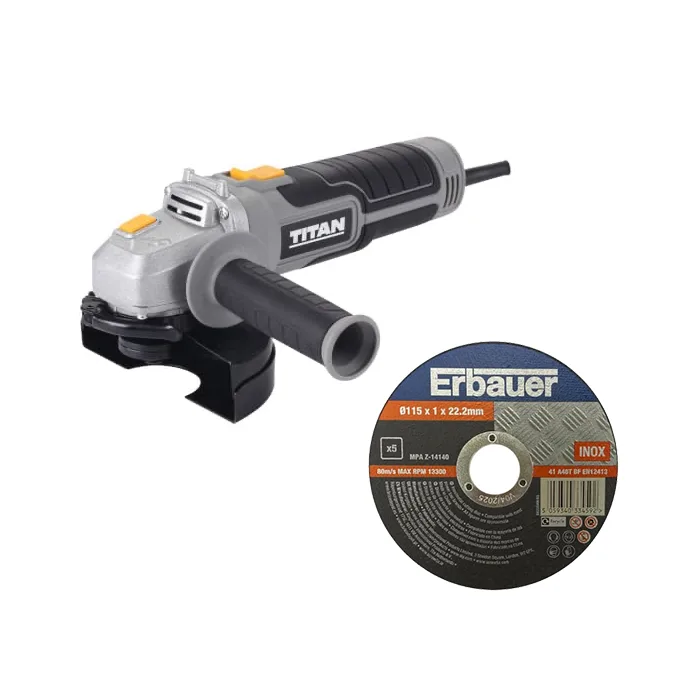 Set amoladora 750 w titan y pack 5 discos erbauer