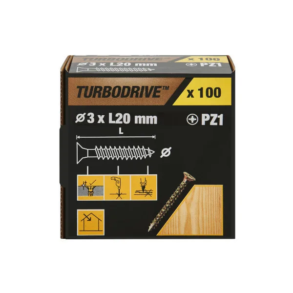 100 tornillos para madera pz premium 3x20 mm turbodrive