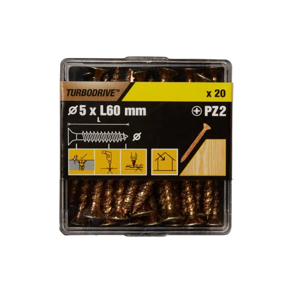 20 tornillos para madera pz premium 5x60 mm turbodrive