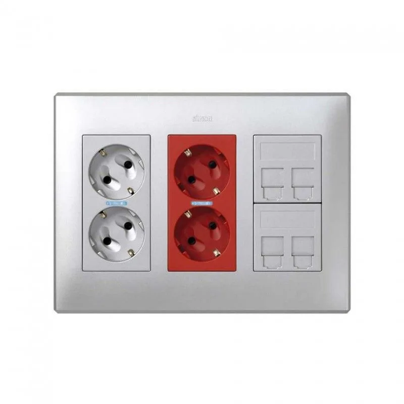 Kit puesto trabajo sai+rj doble 3 mód. aluminio simon 51000305-033