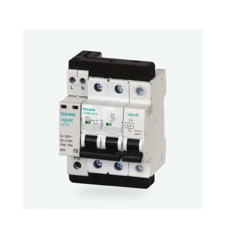 Protector de sobretensión transitoria combi 2p20t15b 15ka iga 2x20a 10ka y permanente 240v ac bifásica - toscano