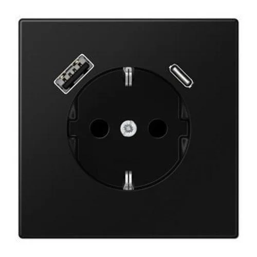 Base de enchufe schuko con cargador usb safety+ negro mate ls
