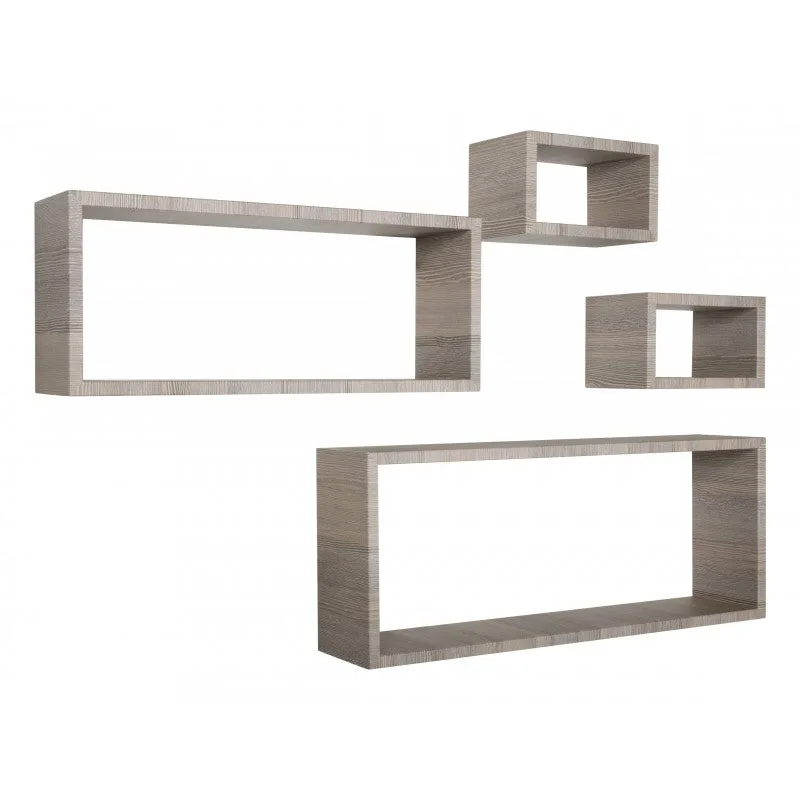 Juego de 4 estantes de pared, mueble de pared para baño, roble moca, 75x30 p15,5 cm, 60x25 p15,5 cm y 2 x 25x15 p15,5 cm - merlino