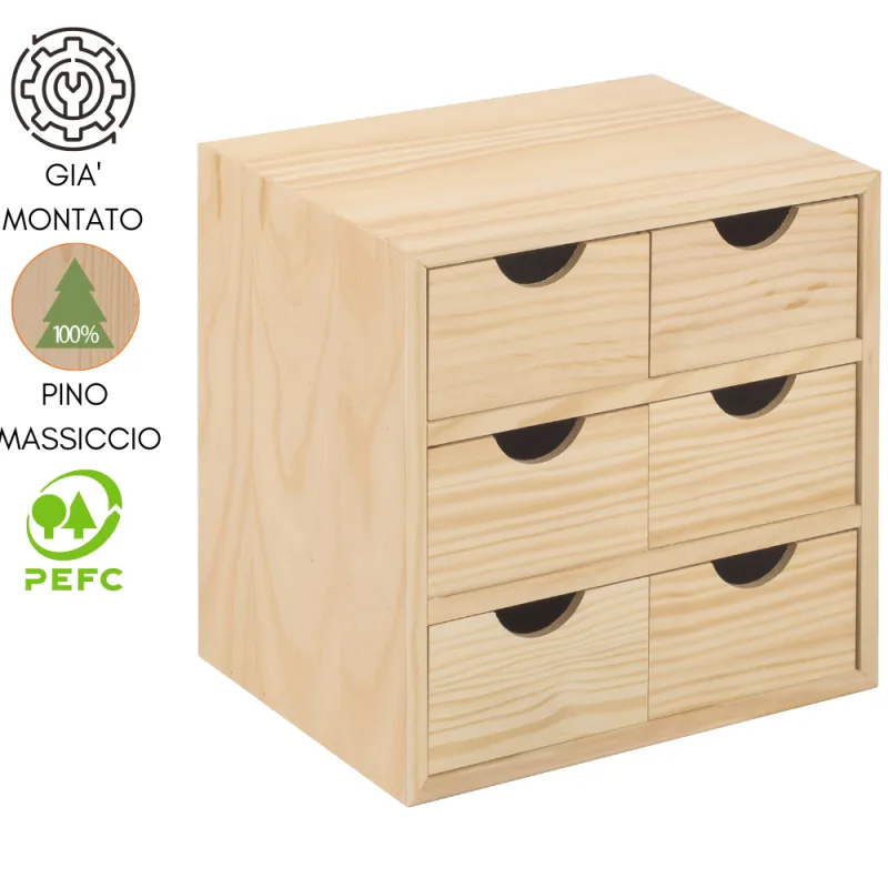 Cajonera de madera 6 cajones muebles de diseño moderno, roble cm 28x20x28 - zik