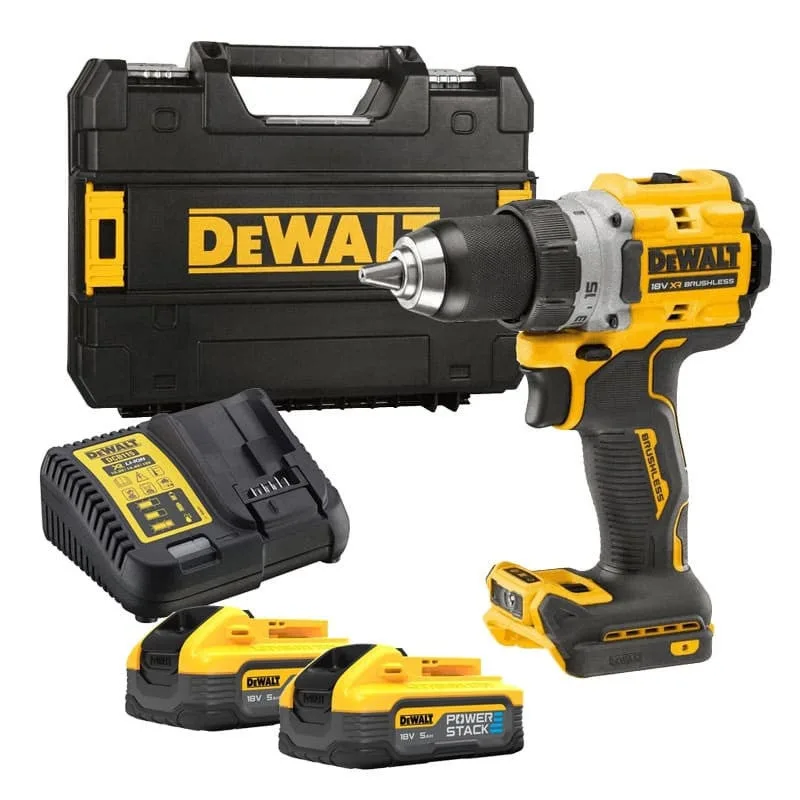 Taladro y atornillador dewalt powerstack - 2 baterías 18v 5ah - dcd800h2t-qw