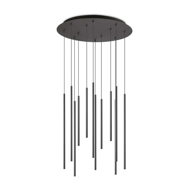 Suspension filo 12 ampoules métal,aluminium noir