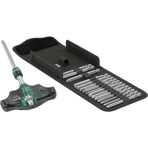 Wera 05023471001 kraftform kompakt 400 ra assortimento 1, portabit con impugnatura a t con funzione di cricchetto e set di bit, 17 pezzi