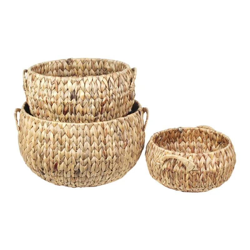 By sigris cesta marrón de palma y hierba marina 21*44*44cm set de 3 unidades cesta set de 3 u