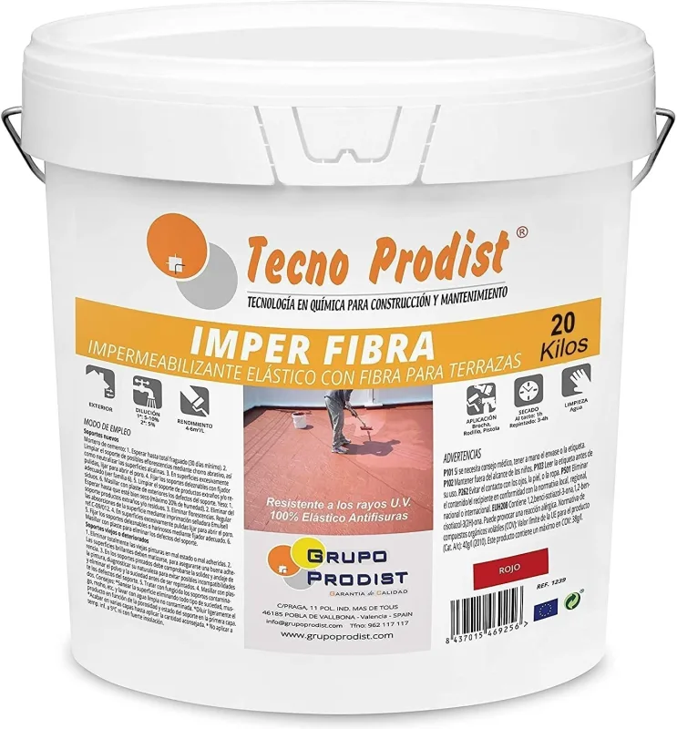 Imper fibra de tecno prodist - pintura terrazas impermeabilizante y elástica con fibras incorporadas - gran cubrición - rojo - 20 kg