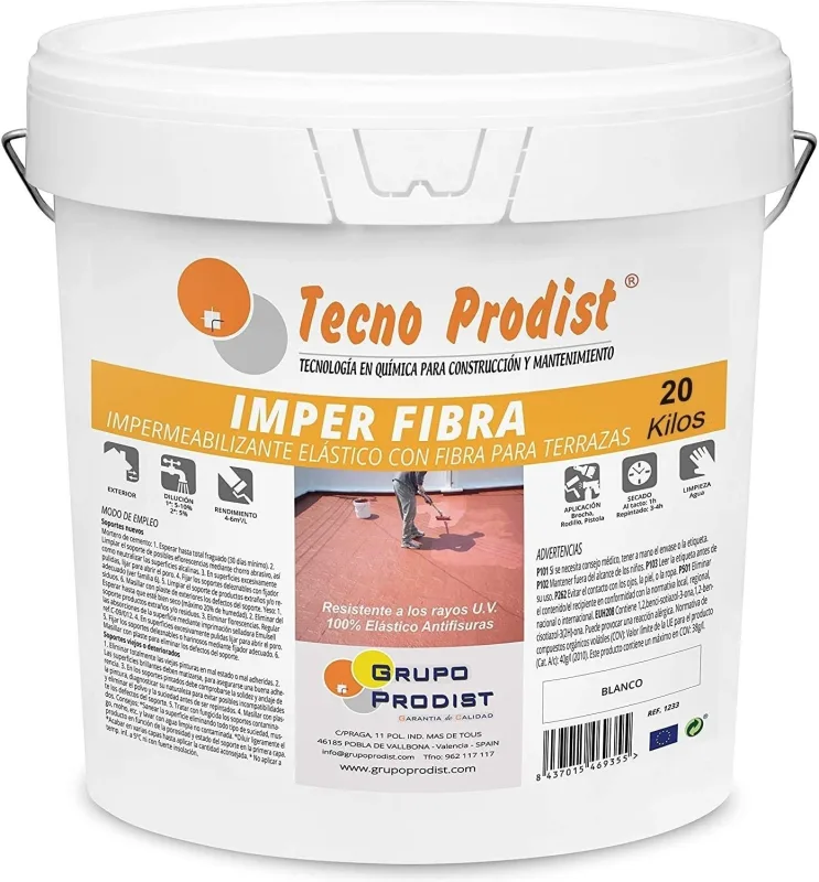 Imper fibra de tecno prodist - pintura terrazas impermeabilizante y elástica con fibras incorporadas - gran cubrición - blanco - 20 kg