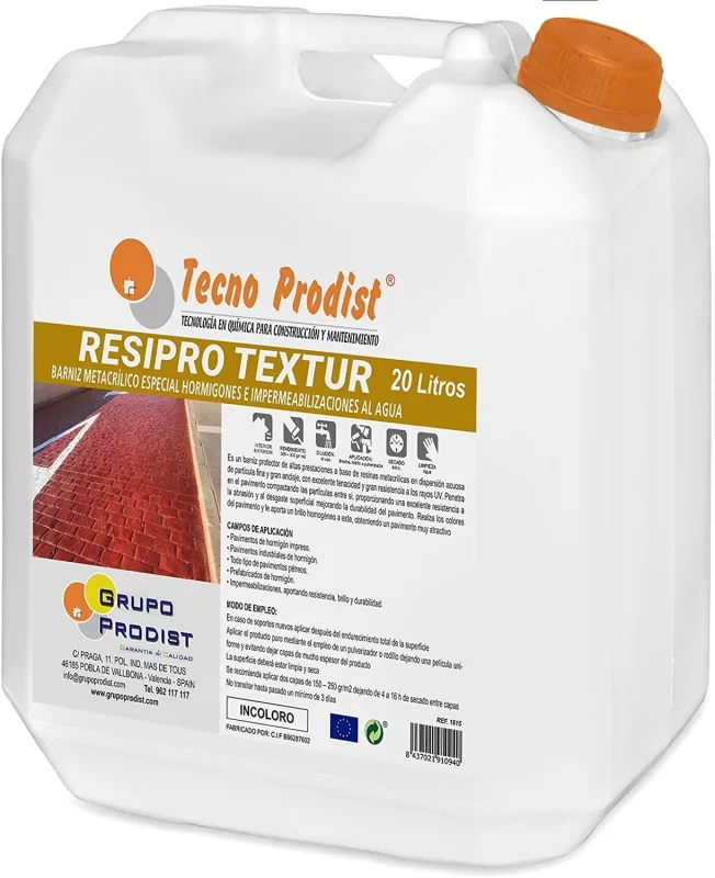 Resipro textur de tecno prodist - barniz protector al agua para hormigón impreso, base de resinas de gran anclaje y resistencia - 20 litros