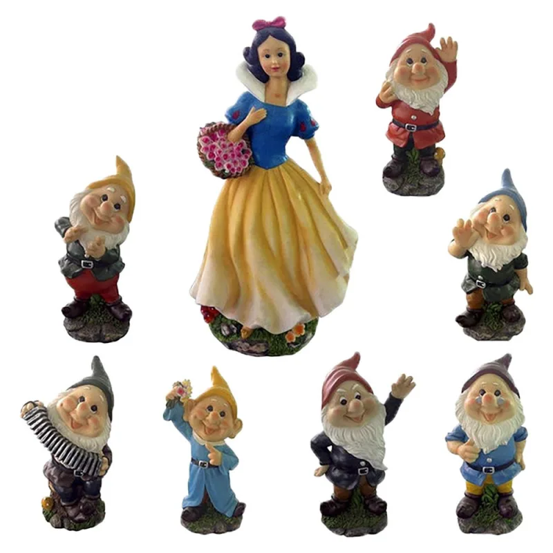 Figuras jardín 'blanca nieves con los siete enanitos' set 7+1