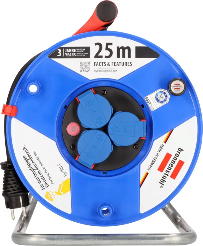Enrollacables ip44 25m 3 tomas 3*2.5 brennenstuhl
