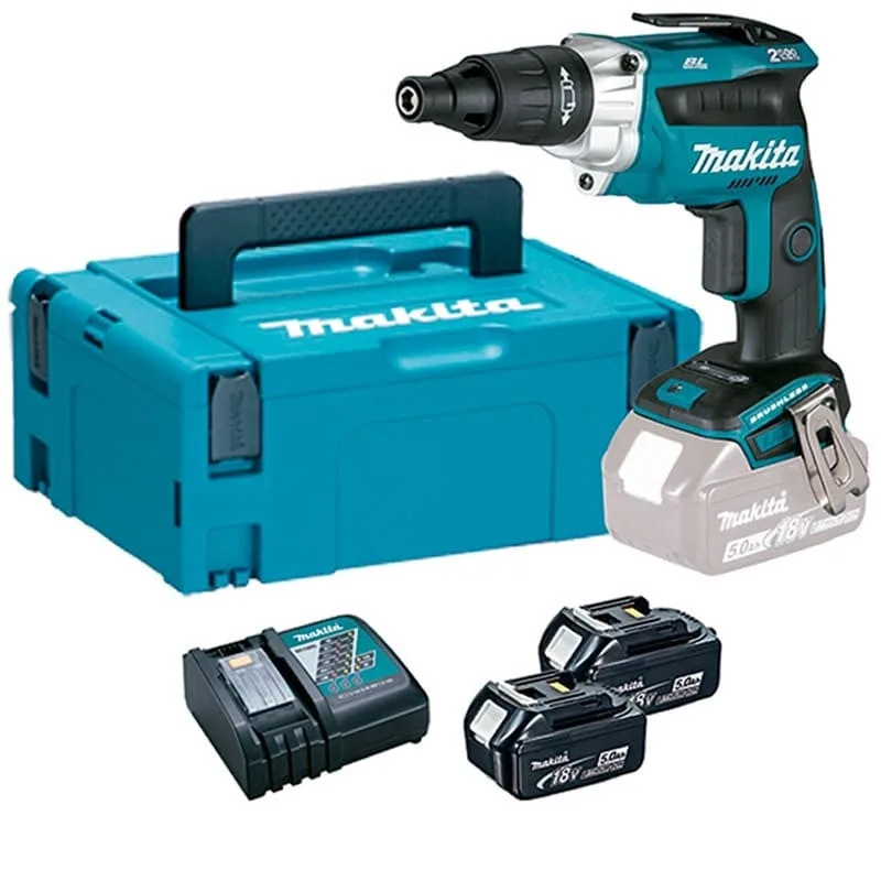 Atornillador makita 18 v li-ion 5 ah - 2 baterías, cargador, maletín - dfs251rtj