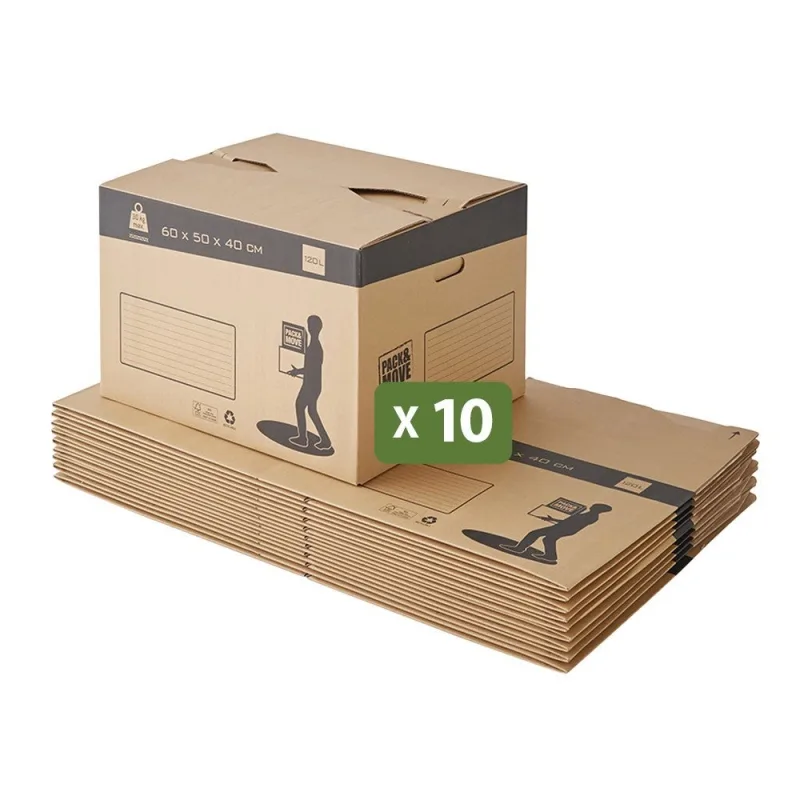 Pack and move - set de 10 cajas de mudanza automáticas - 60 x 50 x 40 cm - asas reforzadas