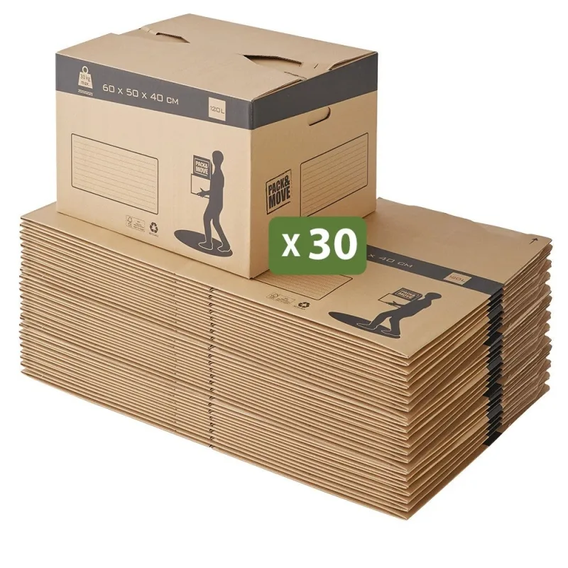 Pack and move - set de 30 cajas de mudanza automáticas - 60 x 50 x 40 cm - asas reforzadas