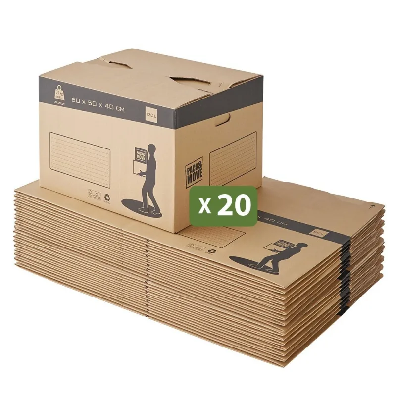 Pack and move - set de 20 cajas de mudanza automáticas - 60 x 50 x 40 cm - asas reforzadas