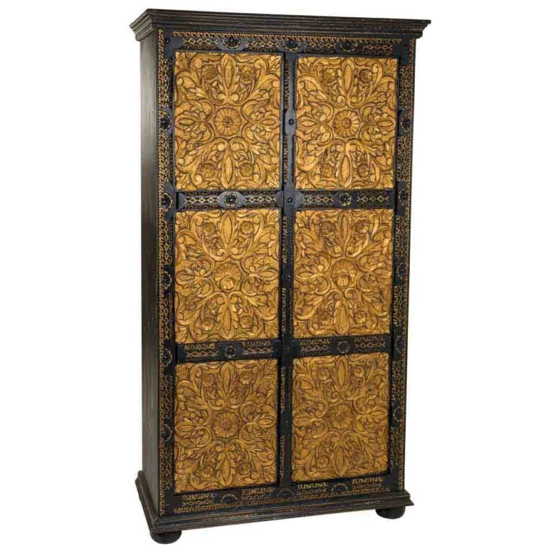 Armario de madera tallada negro 102x44x183