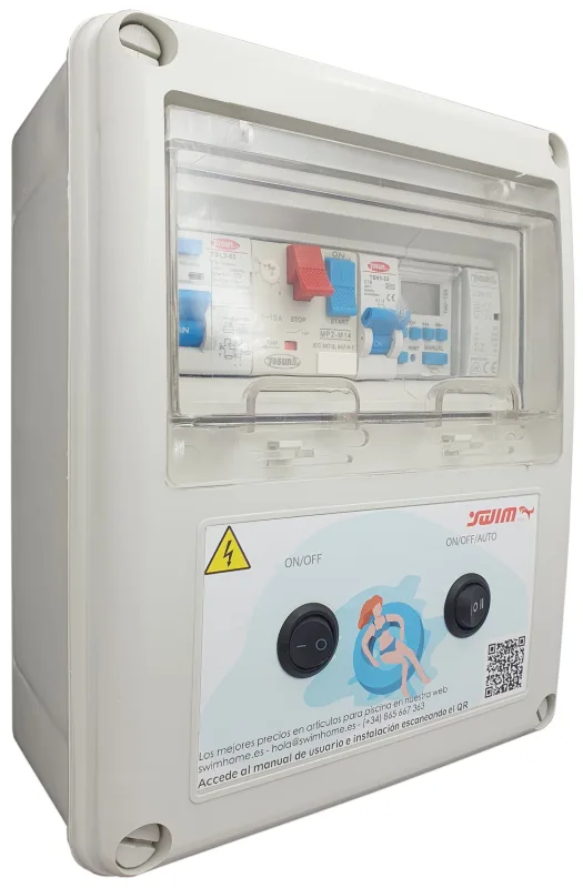 Cuadro de filtración de piscina y 1 bomba con piezoeléctrico - transformador 100w -12v/ac hasta bombas hasta 1 cv contactor y reloj para filtración
