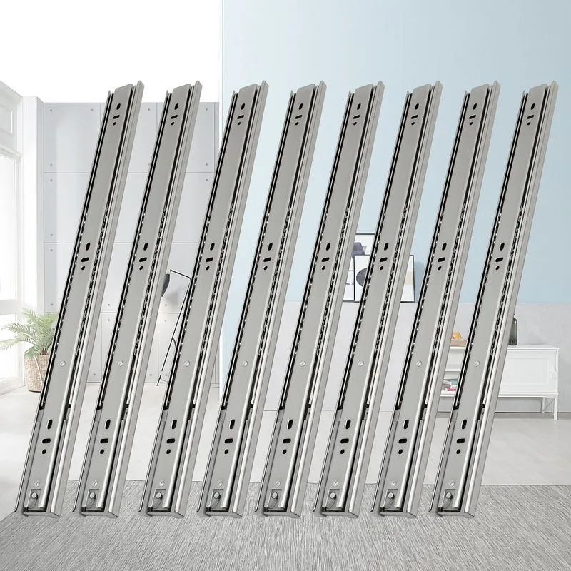 Deslizadores de cajón deslizamiento de bola de cierre automático 45 mm extensión completa 450 mm deslizamientos de cajón 8 piezas