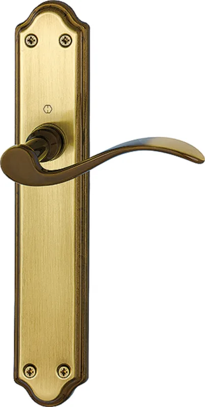 Manilla con placa para puerta malaga de latón, acabado cuero satinado