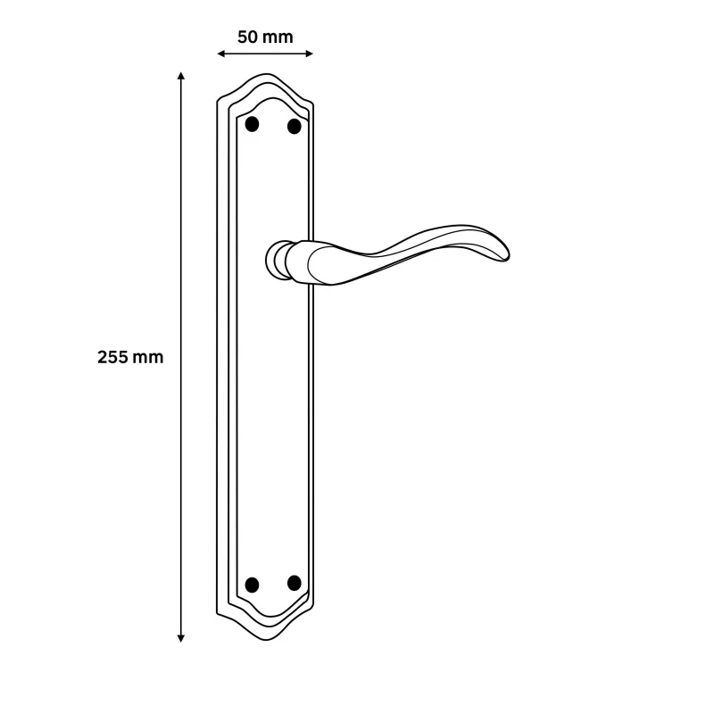 Manilla con placa para puerta mija en latón barnizado con acabado brillante
