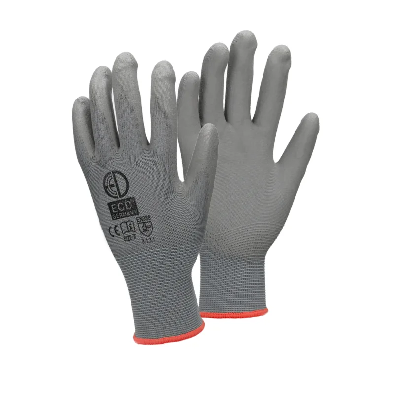 Ecd germany 120x par guantes de trabajo con revestimiento de pu talla 7-s color gris manoplas de protección ideal para constructores mecánicos constru