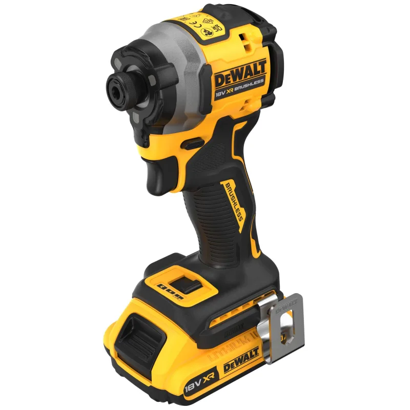 Atornillador de impacto a batería dewalt 18v brushless - 2 baterias : 2 baterías xr li-ion 2ah - cargador multi-voltaje xr, retención magnética de puntas, pinza para cinturón, maletín tstak - dcf850d2t-qw