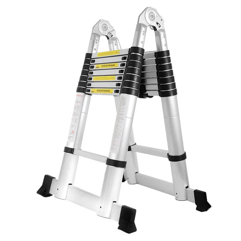Escalera telescópica, escalera de tijera, escalera polivalente, escalera plegable hasta 150kg, escalera multifunción 2,5+2,5m, 5m