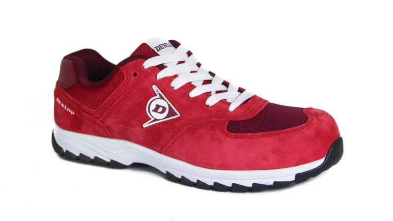 Dunlop flying arrow, calzado de seguridad | piel de ante y mesh | puntera composite | plantilla anti-perforación| color rojo 48eu