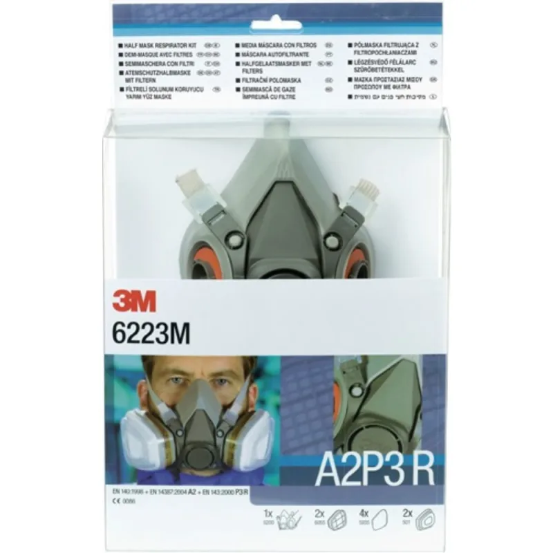 Conjunto de la máscara media respiratoria 6223 - set - a2p3r en 140 m.filter m 3m