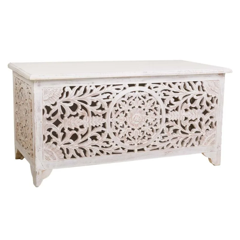 Baúl de madera artesanal blanco 102x48x50h cm