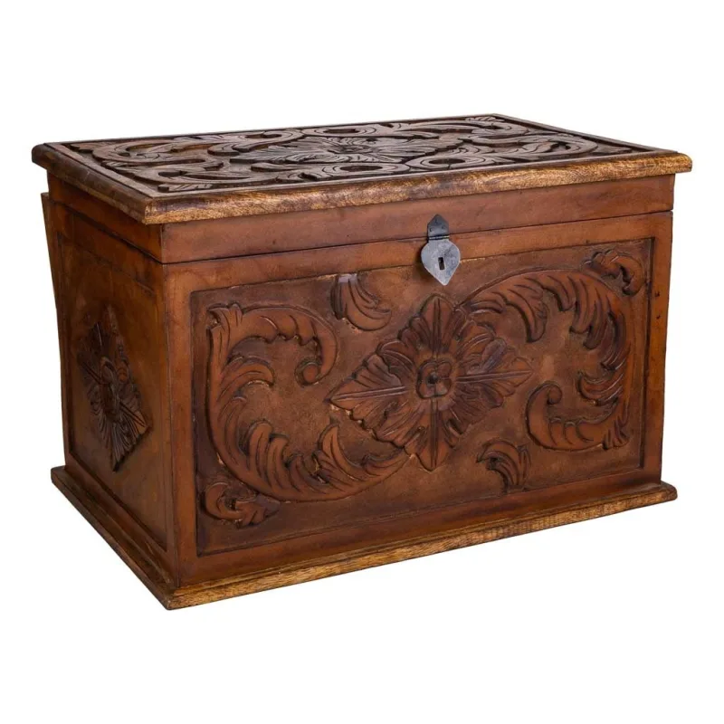 Baúl de madera artesanal marrón 70x50x50